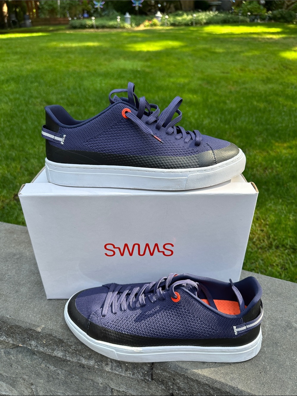 Swims Men's Navy and Black Low-Top Mesh Sneakers with Orange Accents